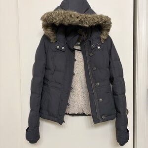 Abercrombie & Fitch Dark Navy/slate gray Fur-Lined Puffer Jacket